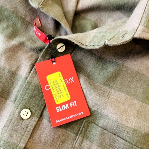 NEW Cremieux Mens Slim Fit Flannel Shirt Button Front Green Check Size XL - Picture 11 of 14